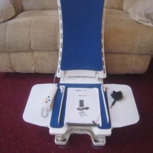 unused drive bellavita bath lift. hand control and battery charger. side flap guides