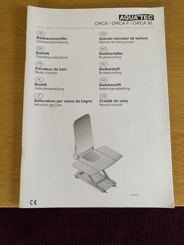 aquatec orca bath lift with operating instructions