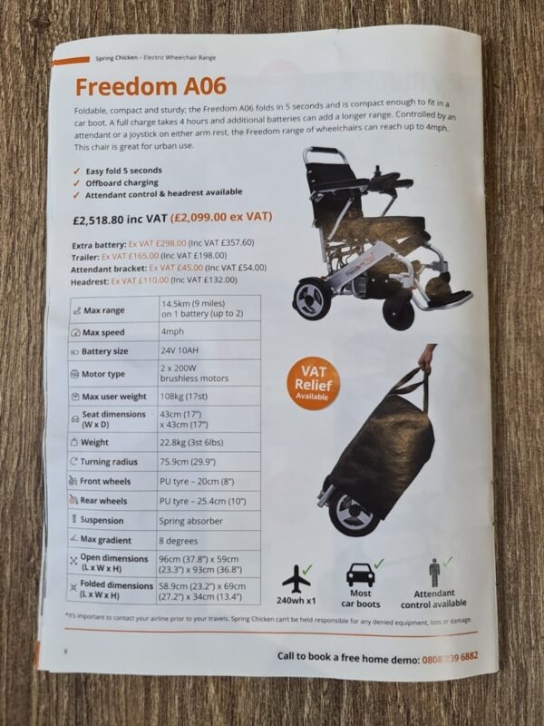 the freedom a06 folding electric wheelchair